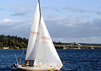 sailboat gliding on the water with sails fully open