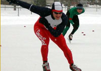 a member of the Sudbury Sprinters Speed Skating Club at a meet