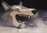 the Sudbury Wolves coming out onto the ice before the big game