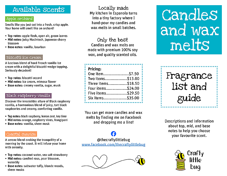 Brochure: Candles and wax melts fragrance list and guide (cover)