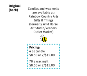 Business card: Candles and wax melts, original (back)