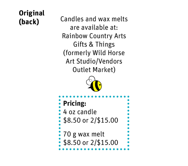 Business card: Candles and wax melts, original (back)