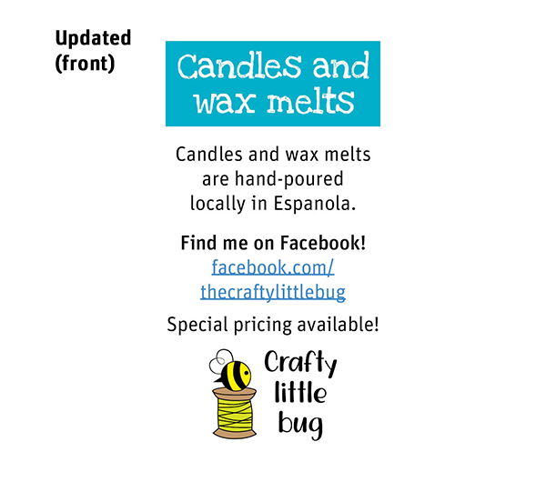 Business card: Candles and wax melts, updated (front)