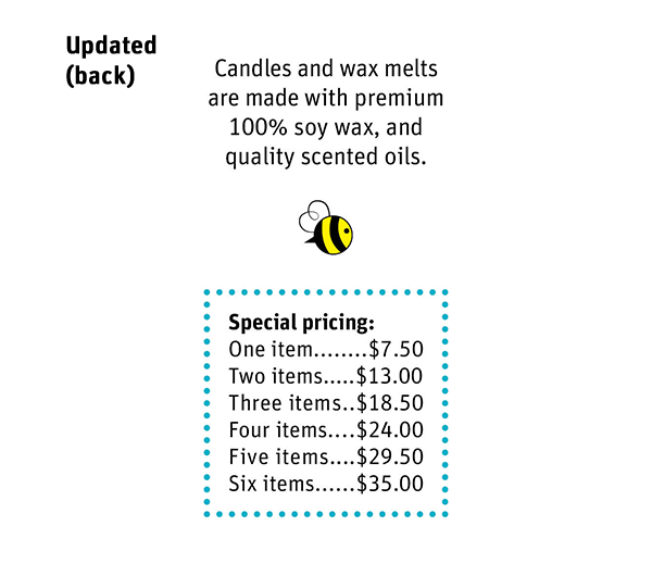 Business card: Candles and wax melts, updated (back)
