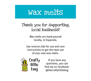 Card: Wax melt use and care (front)