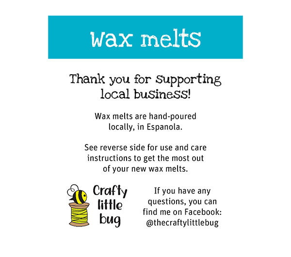 Card: Wax melt use and care (front)