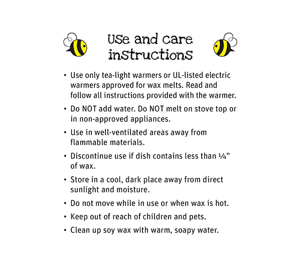 Card: Wax melt use and care (back)