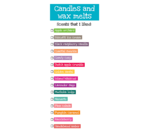 Rack card: Candles and wax melts, updated (front)