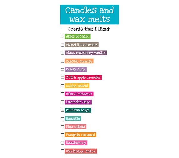 Rack card: Candles and wax melts, updated (front)
