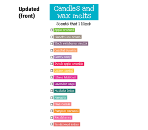 Rack card: Candles and wax melts, updated (back)