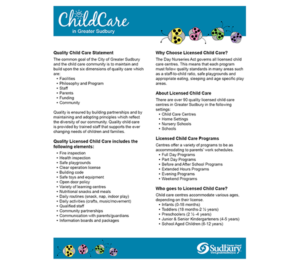 Factsheet: Licensed child care in Greater Sudbury (page 1 of 2)