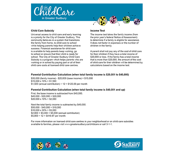 Factsheet: Licensed child care in Greater Sudbury (page 2 of 2)