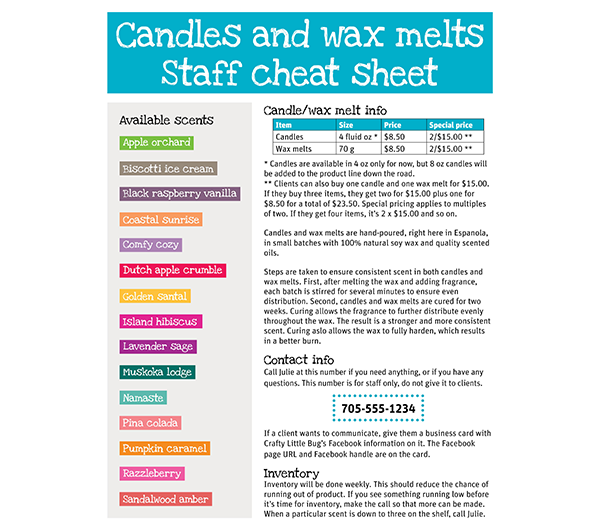 Info sheet: Candles and wax melts, for staff (page 1 of 2)