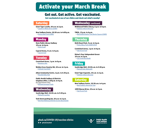 Flyer: March break and COVID-19 calendar