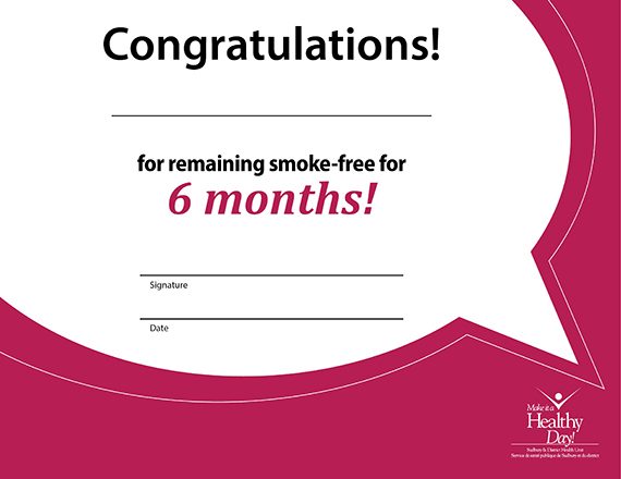 Certificate: Smoking cessation milestone (6 months)